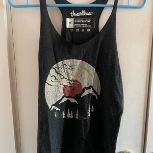 Threadless Black Tank Top with Mountain and Red Sun Design M